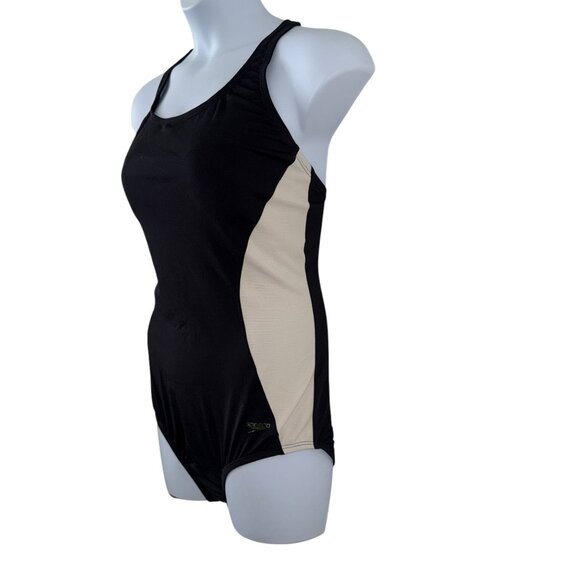 NWT Speedo PowerFlex Ultraback One Piece Swimsuit Womens 14 Black White - Picture 5 of 9